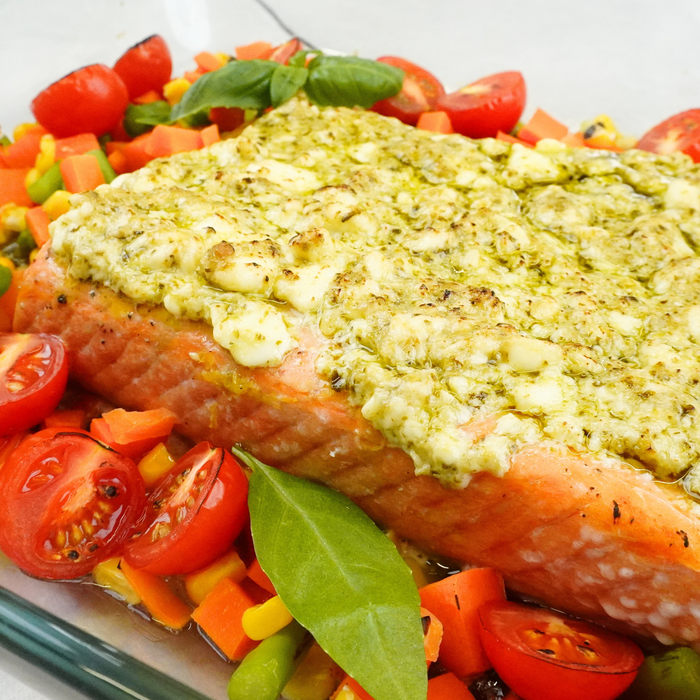 Baked Cheesy Pesto Salmon