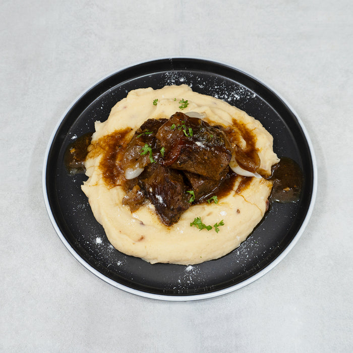 Beer Braised Hickory Steak with Chipotle Cheese