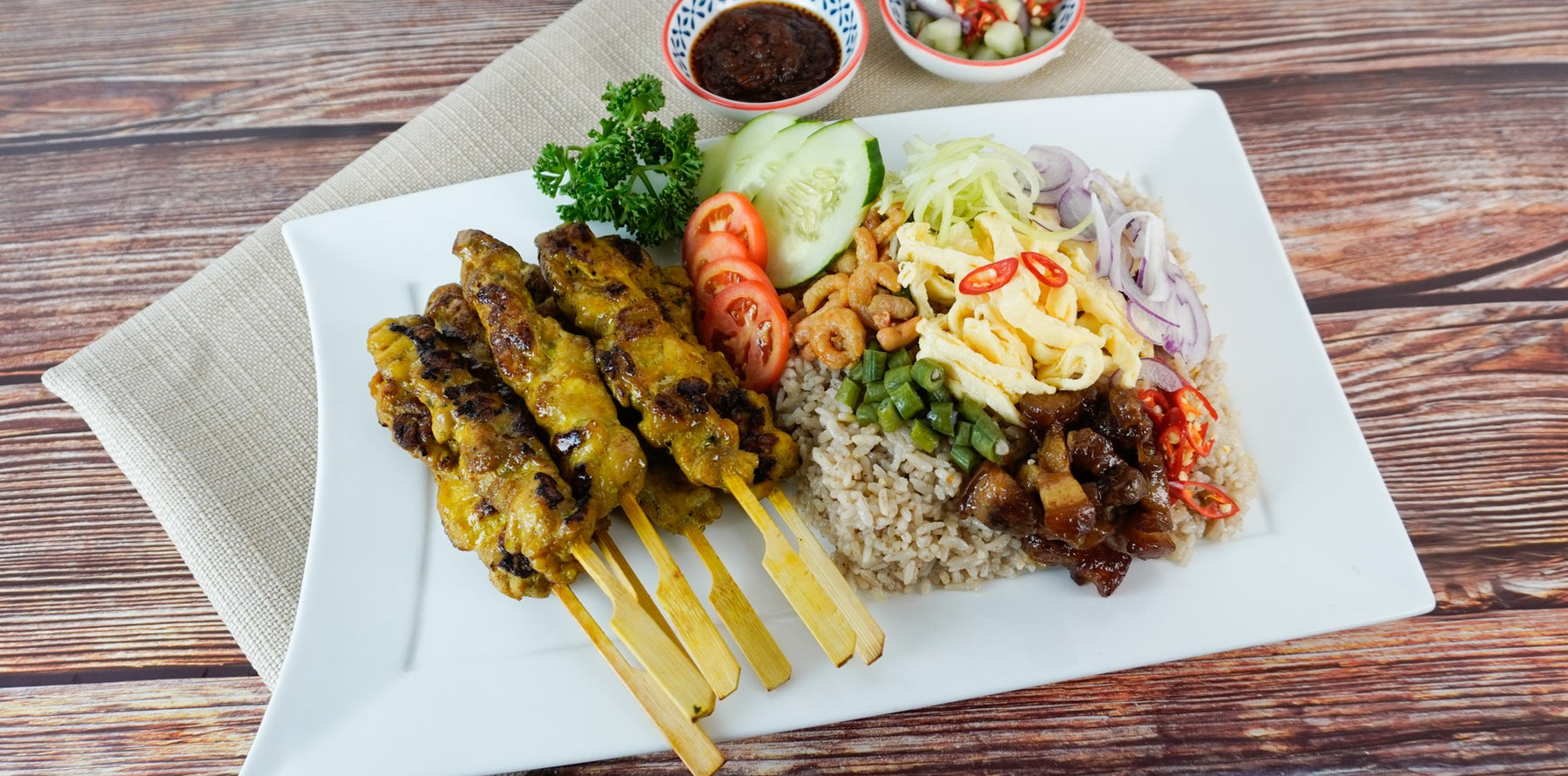 Chicken Satay with Shrimp Paste Fried Rice