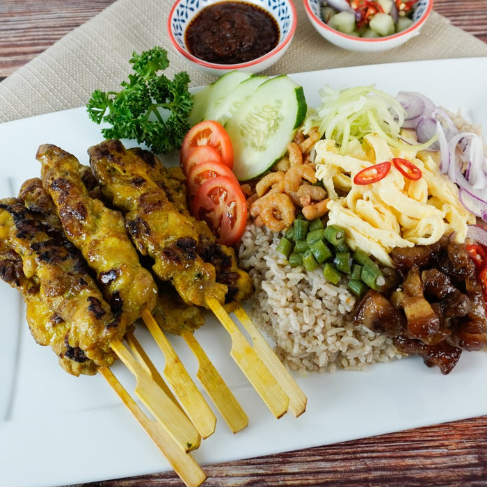 Chicken Satay with Shrimp Paste Fried Rice