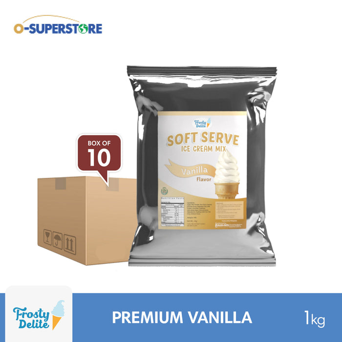 Frosty Delite Premium Vanilla Soft Serve Mix 1kg x 10 - Case