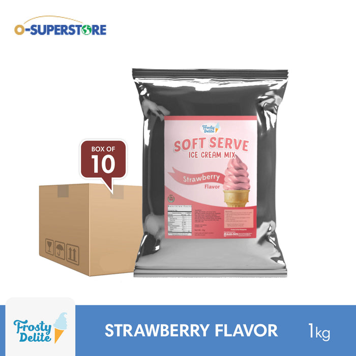 Frosty Delite Premium Strawberry Soft Serve Mix 1kgx10 - Case