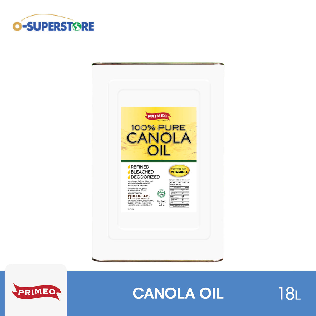 Primeo Pure Canola Oil 18L — OSUPERSTORE