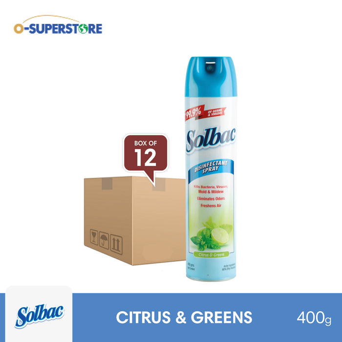 Solbac Disinfectant Spray - Citrus & Greens 400g x 12 - Case