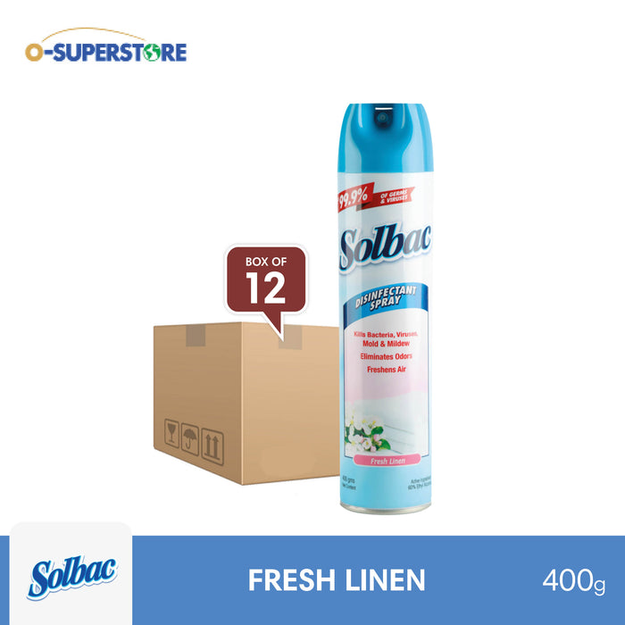 Solbac Disinfectant Spray - Fresh Linen 400g x 12 - Case